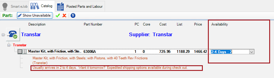 Transtar Part Availability